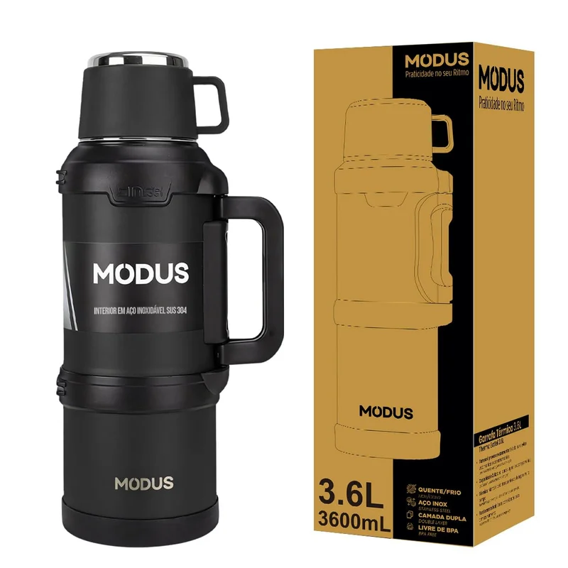 Garrafa Térmica 3600ml - Parede Dupla de Isolamento 24horas Gelado, Base Emborrachada Anti Derrapante, Ideal para Acampamentos e Pescaria (Preto)