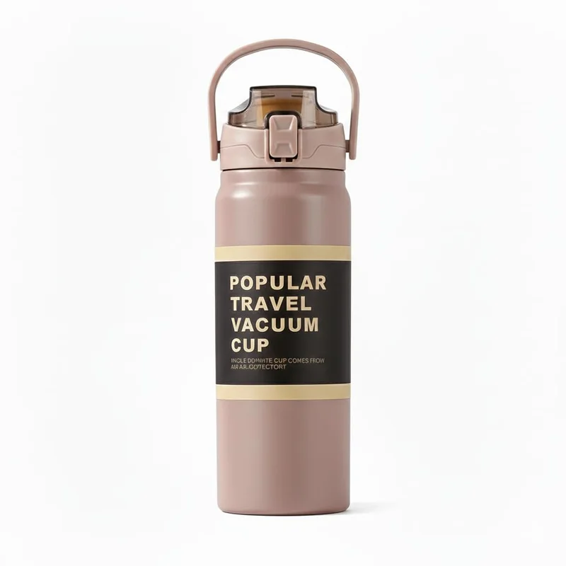 Garrafa Térmica em Aço Inox Grande com Canudo Alça e Trava Parede Dupla 900ML (Rosa)