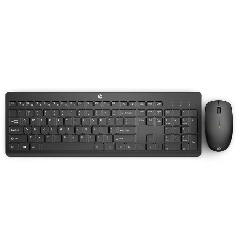 Combo de Teclado e Mouse Ergonômico Sem Fio HP 230 - com Dongle USB Wireless, Digitação Silenciosa, Design Elegante, Até 12 Meses de Bateria, Layout BR, Preto (18H24AA#AC4)