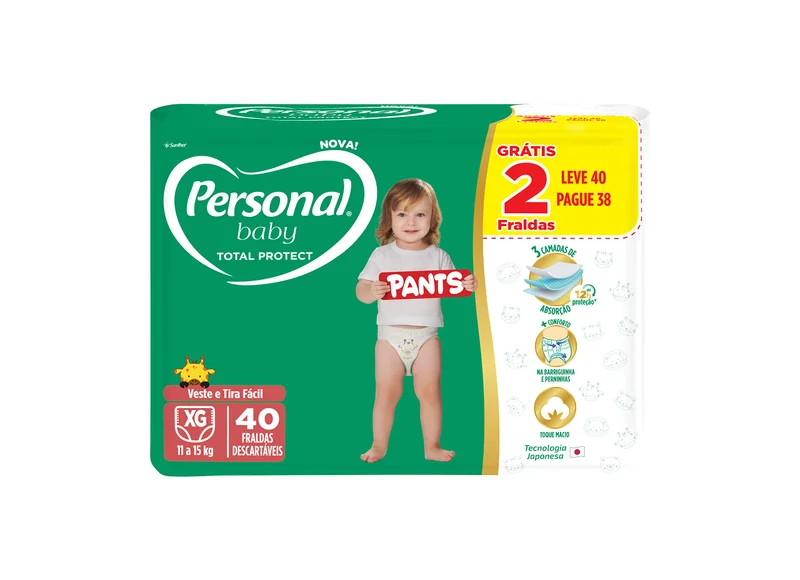 Personal Fralda Baby Total Protect Pants Extra G, 40 Unidades