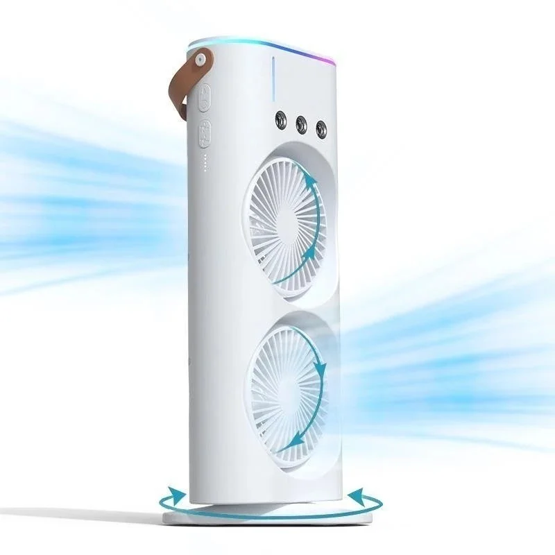 MINI Refrigerador De Ar Ventilador Umidificador Dupla Giratório+rgb Camada Ventilador Climatizador Ar C/ Reservatório