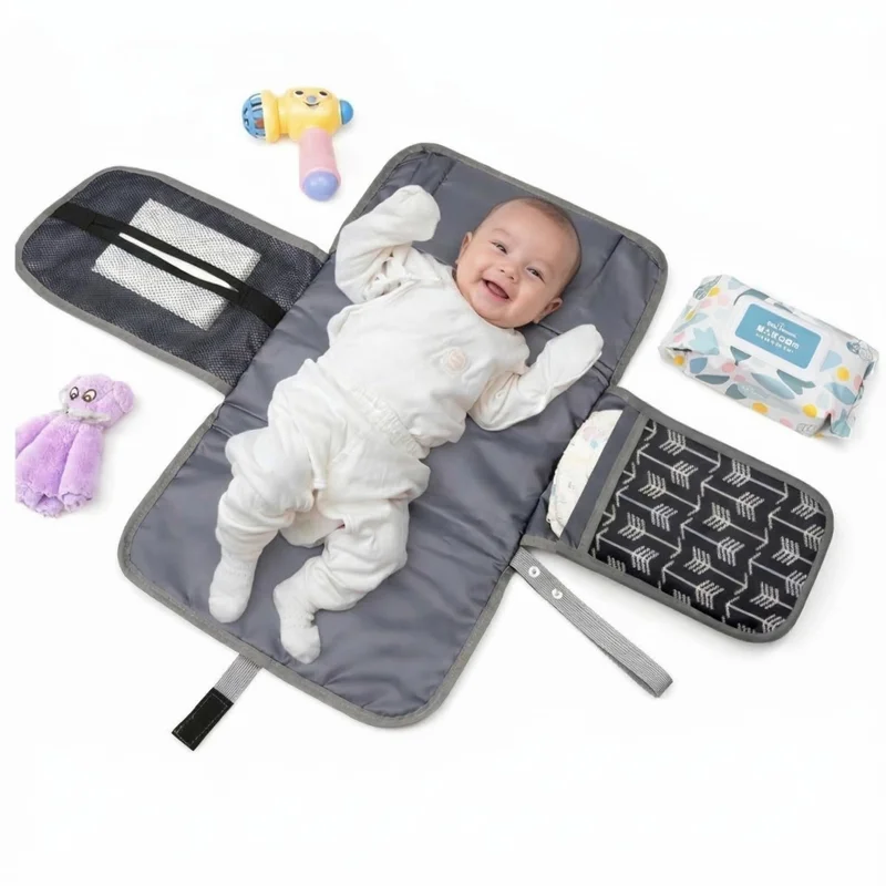 Trocador de Fralda, Trocador para Bebe, com Bolsos, Portátil, Impermeável, Macio, à Prova D'água