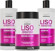 Kit Profissional Capilar Liso Obrigatório – Shampoo + Condicionador + Máscara 1L - 10x Mais Reparação, Hidratação e Brilho Intenso para Cabelos Lisos