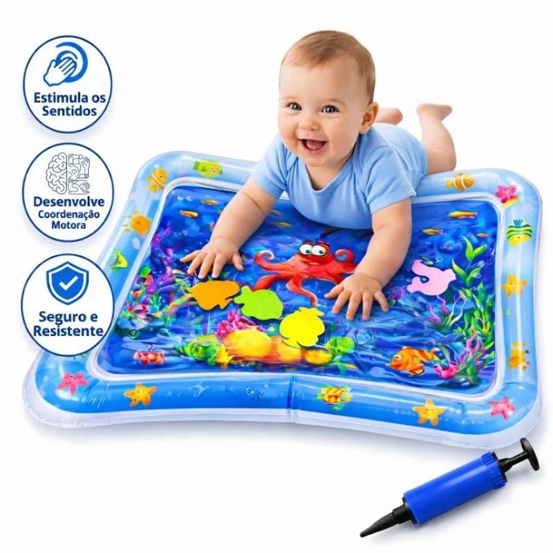 Tapete Infantil de Água Inflável para Bebê Sensorial Coordenação Motora Brinquedo Educativo