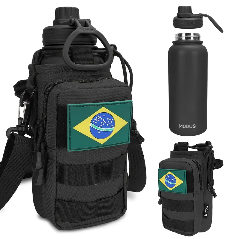MODUS Garrafa Térmica Inox 950ml com Bolsa Porta (Preto) | Portátil para Viagens e Atividades ao Ar Livre