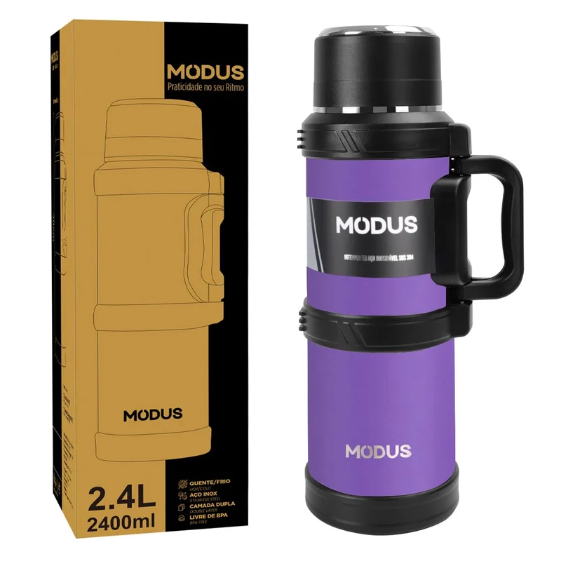 Garrafa Térmica De Aço Inoxidável Grande Capacidade 2,4l Quente Frio Inox Isolada (Roxo)