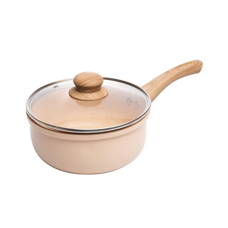 LYOR - Panela de Indução com Tampa de Vidro 16cm Bege Alumínio com Revestimento Cerâmico