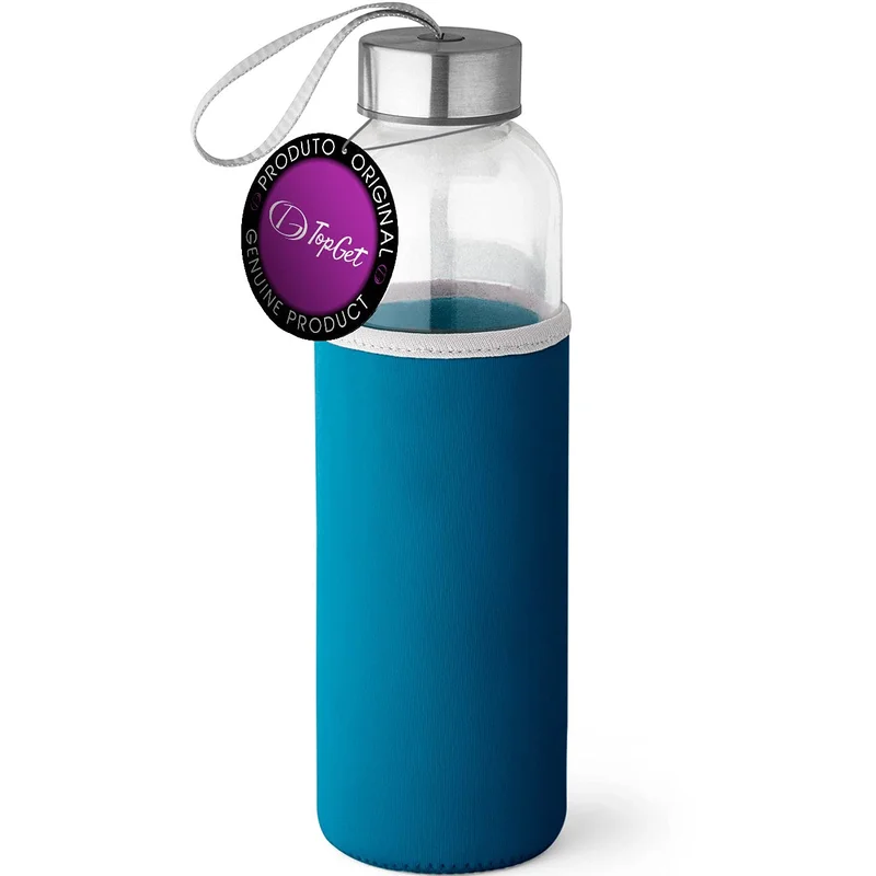 Garrafa Squeeze de Vidro 520ml com Capa Protetora em Neoprene Soft TopGet (Azul)