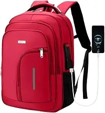 Mochila Masculina Reforçada Executiva Grande Mochila para Notebook Trabalho Viagem Escola com Cabo de Aço Impermeável Antifurto com Saídas USB/Fone de Ouvido Unissex (Vermelho)