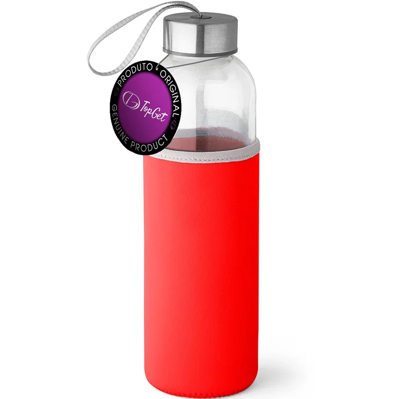 Garrafa Squeeze de Vidro 520ml com Capa Protetora em Neoprene Soft TopGet (Vermelho)