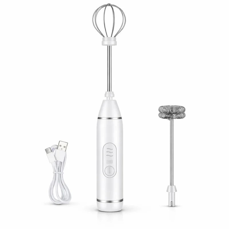 Mini Mixer Elétrico Portátil, 3 Velocidades, Batedor Fouet Inox, Recarregável USB Misturador para Bebidas e Ovos (Branco)