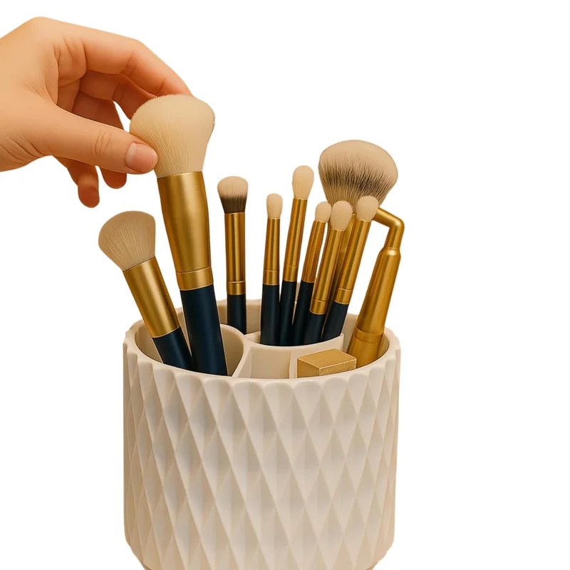 Organizador de Pincéis Giratório 360°, Porta Maquiagem com 5 Compartimentos, Design Moderno, 11,5 x 11,7 cm