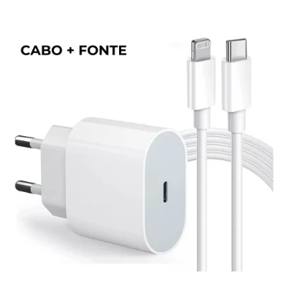 Carregador iPhone Turbo Tipo-C 20W + Cabo Lightining para IPhone Carga rápida