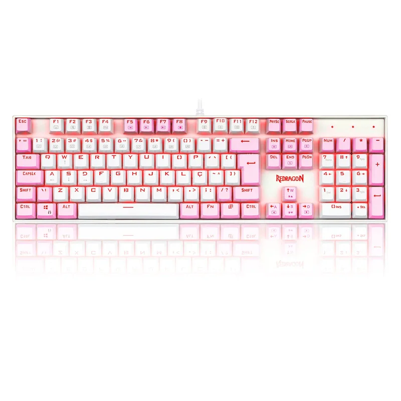 TECLADO MECANICO GAMER SINGLE COLOR REDRAGON MITRA BRANCO E ROSA COM SWITCH AZUL