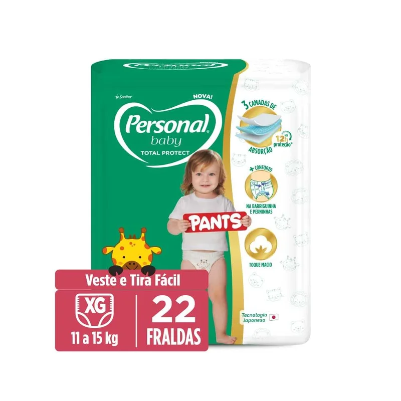 Personal Fralda Baby Total Protect Pants Extra G, 22 Unidades
