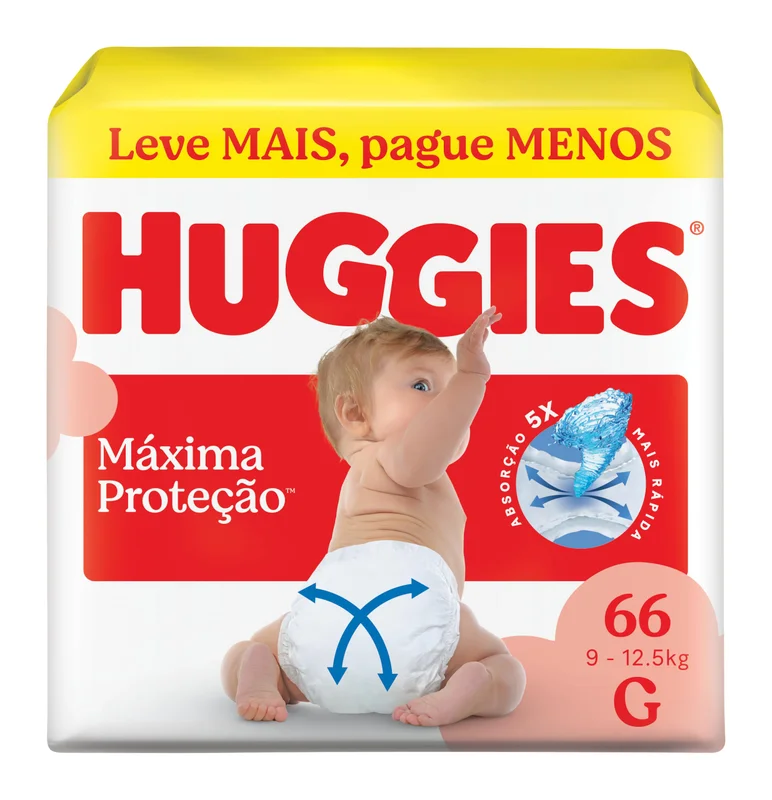 Fralda Descartável Huggies Máxima Proteção Tamanho G 66 unidades – Nova fralda Supreme Care aberta com tecnologia Xtra-Flex, canais em X que se adaptam aos movimentos e máxima proteção sem fralda caída (embalagem pode variar)