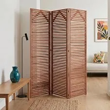 Biombo 3 Folhas Divisória Madeira Maciça Ripado p/Área Interna Externa Jardim Madeira