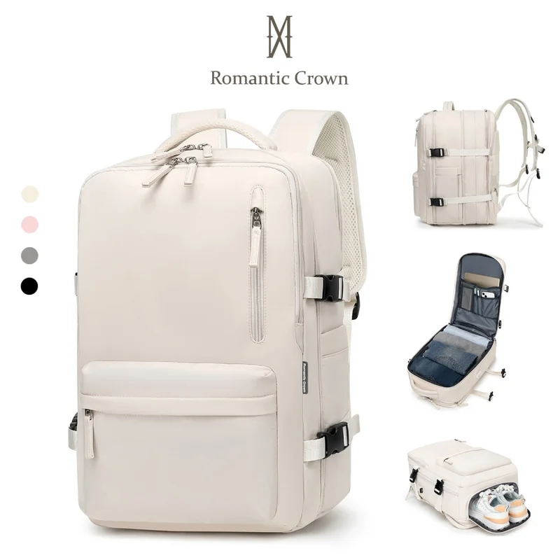 ROMANTIC CROWN Mochila Viagem Feminina Masculina Multifuncional Reforçada Impermeável Expansível, Notebook Antifurto USB