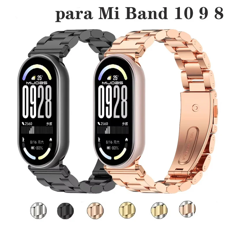Pulseira De Aço Inoxidável Para Xiaomi Mi Band 11 10 9 8 NFC Strap Metal Relógio Smartwatch Acessórios