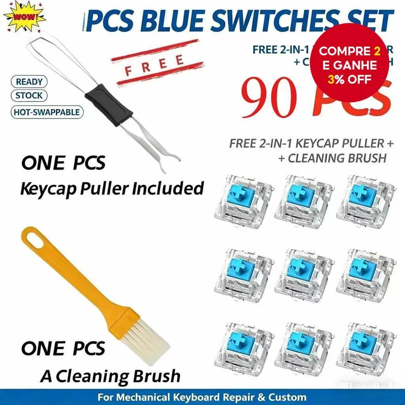 Interruptor De Teclado Clicker Substituição De Chave 30 Unidades/50/90 Tátil De 3 Pinos Mecânico Grátis Para Limpeza De
