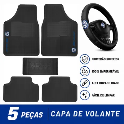 Jogo Tapete Automotivo Volkswagen +capa Volante Azul