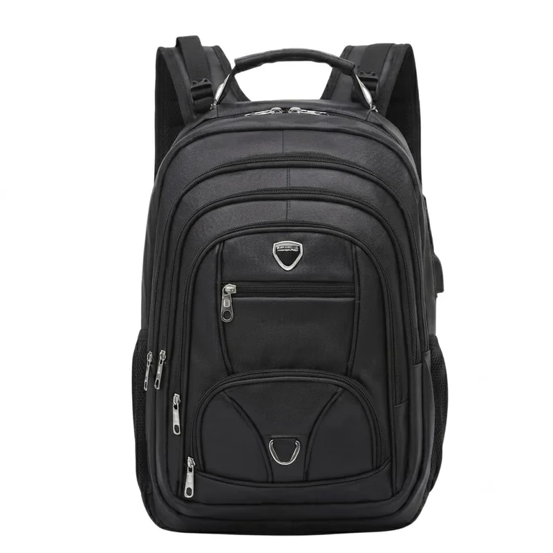 Mochila Executiva Couro Sintético Antifurto Notebook 17USB Impermeável 50L Masculina Trabalho Faculdade Viagem Reforçada com Cabo de Aço