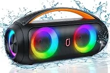 JYX Caixa de Som Bluetooth Portátil, Boombox Potente com Subwoofer, Som Alto e Graves Fortes, IP65 à Prova d’Água, para Festas, Praia e Acampamentos, Compatível com BT/TWS/USB/TF/AUX, Controle Remoto
