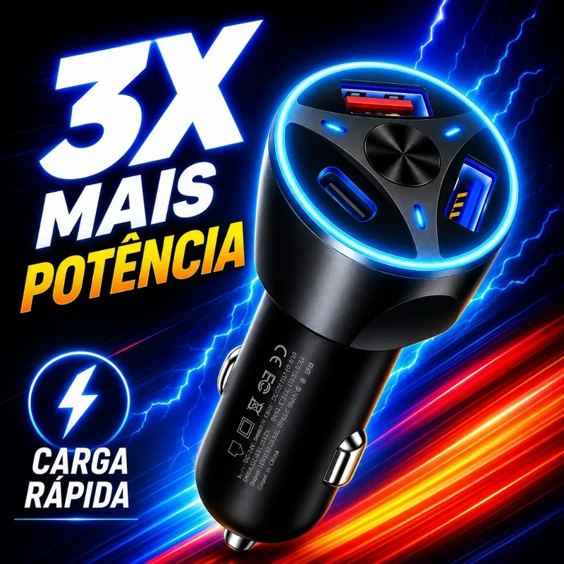 Carregador Veicular Turbo USB 3.0 USB-c USB 3.1A Carregamento Rapido 55w-Inclui cabo de carregamento