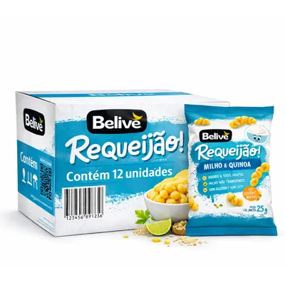 Kit Salgadinho BELIVE Sem Glúten Sabor Requeijão 25g c/12 pacotes – Snack Assado, Crocante e Prático para Lanche