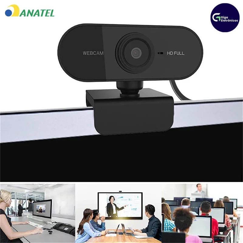 Webcam com Microfone Full HD 1080p Giratória 360° Ajuste de Ângulo Livre para PC Notebook e Home Office