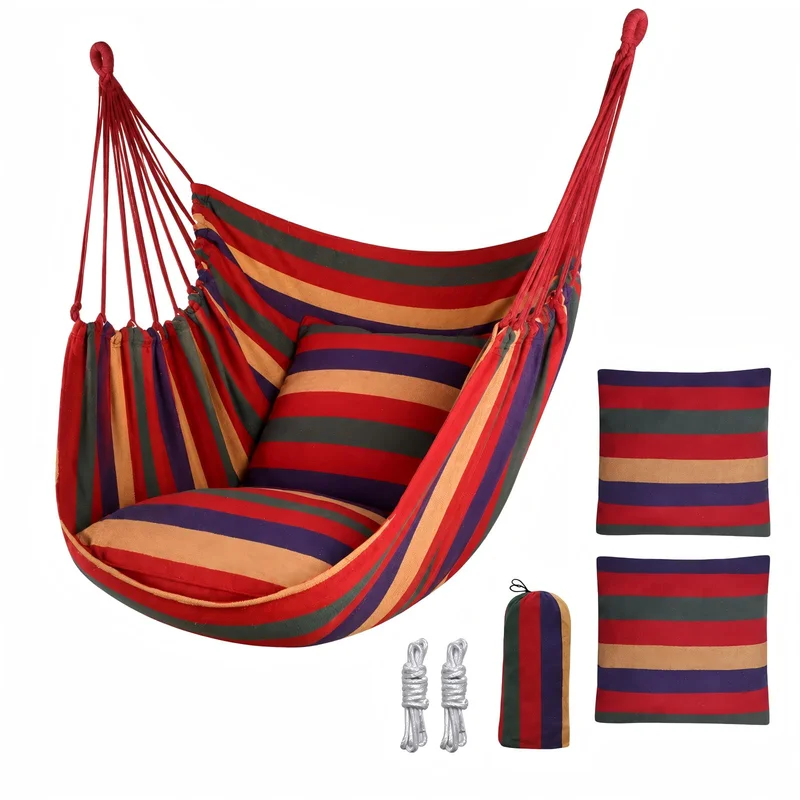 BEMMY Cadeira de Balanço Grande em Algodão com 2 Almofadas, Cadeira de Rede 120x150cm, Balanço de Corda Suspenso para Uso interno e Externo, Quarto, Jardim