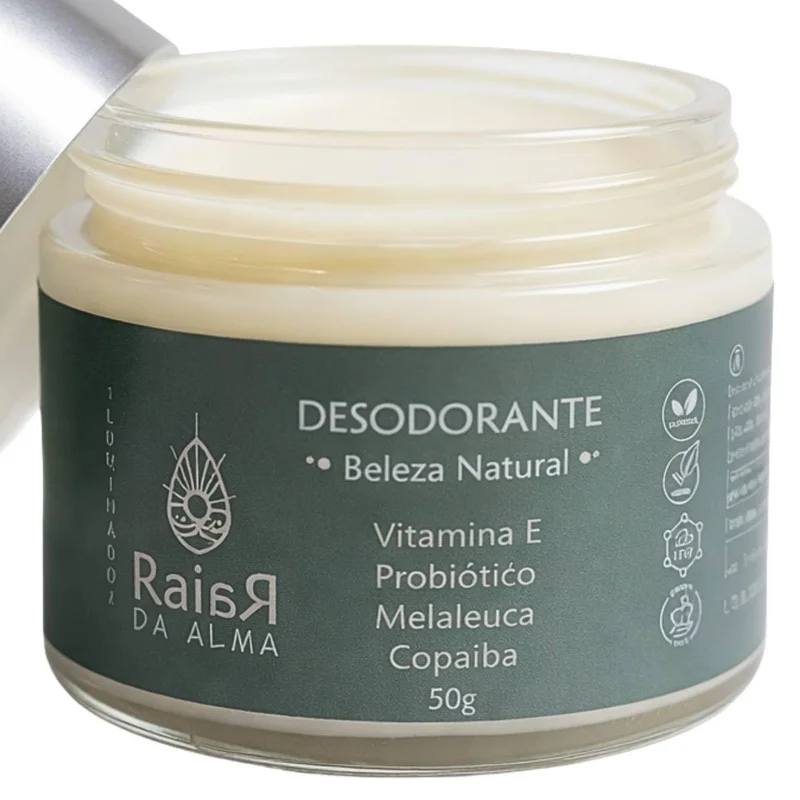 RAIAR DA ALMA Desodorante Natural Vegano - Vitamina E, Probióticos, Melaleuca, Copaíba, Cupuaçu, Manga, Alecrim, Capim-limão. Purifica, Nutre, Protege, Ilumina.