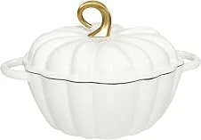 COOKWIN Forno Holandês de Abóbora 4,5 QT, Ferro Fundido Esmaltado Branco, Panela de Abóbora com Tampa, Multiuso