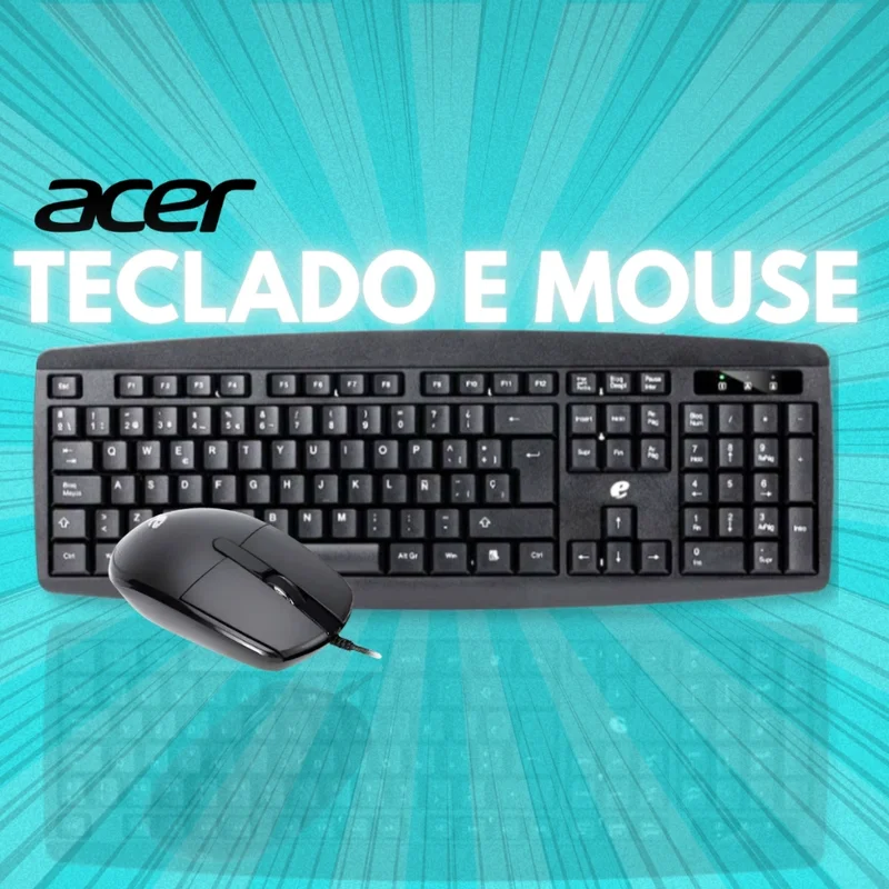 Kit Mouse e Teclado Com fio Escritório Notebook Office Trabalho Português Brasil Abnt2 Acer EAK030