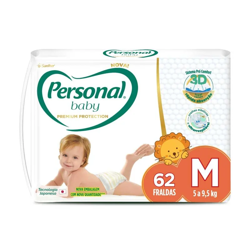 Personal Fralda Baby Premium Protection M, 62 Unidades