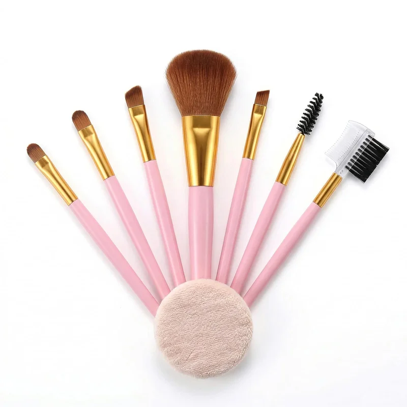 Conjunto 9 Pincéis de Maquiagem para Olhos: Sombra, Sobrancelha, Lábios, Cílios e Esponja de Pó Compacto, Embalagem de Viagem em Caixa de Presente (Rosa)