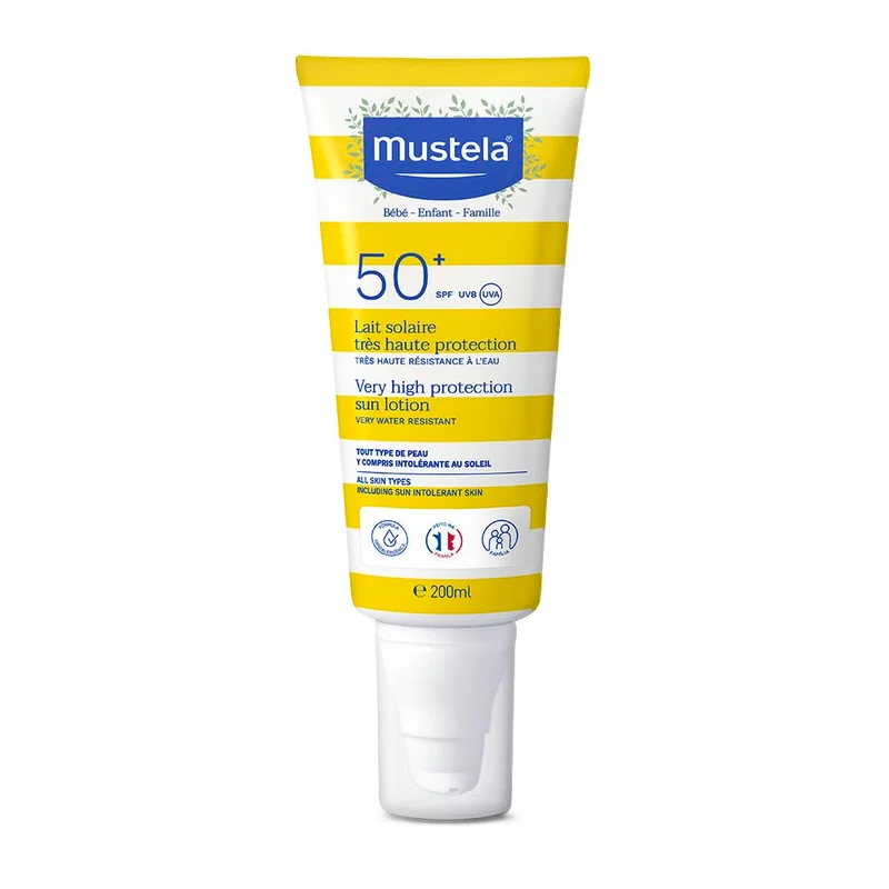 Mustela Protetor Solar 200ml FPS 50+ Filtro Solar Rosto e Corpo Para Bebês, Crianças e Adultos - Alta Proteção Solar com Fórmula Hipoalergênica para Todos os Tipos de Pele