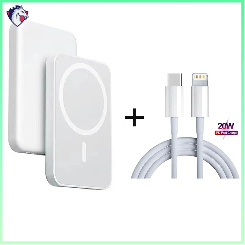 Kit 2 em 1 Power Bank Portátil Pack MagSafe + Cabo de iphone Rápido 20W USB-C para Lightning 1m