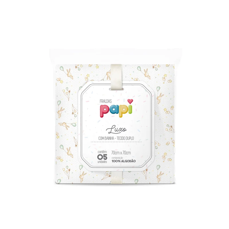 Papi Textil Fralda Papi Luxo C/Bainha Estampada 70Cm X 67Cm Contem 05 Unidades