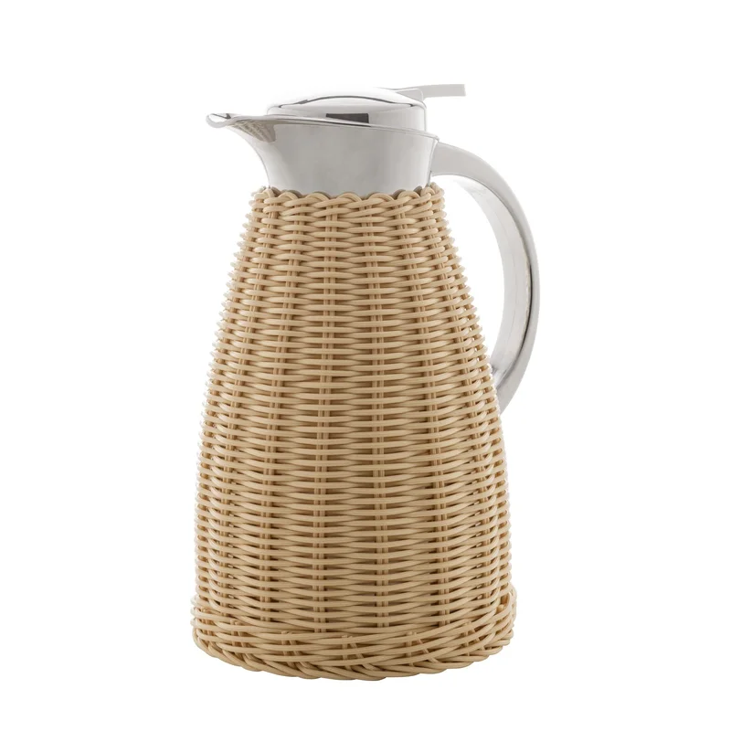 WOLFF Garrafa Térmica de Aço Inox Com Rattan Plástico Bege 1,5L - Utensílios de Cozinha - Mesa Posta - Decoração - Perfeita Para Café e Chá-Mantém a Temperatura de Bebidas Quentes e Geladas