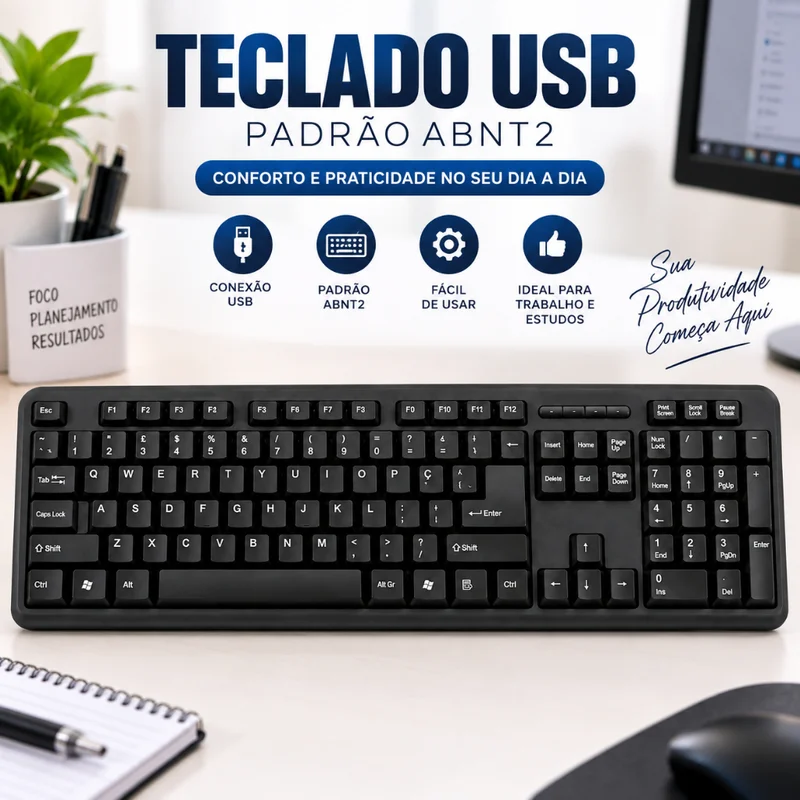 Teclado Usb Padrão ABNT2 Brasileiro Super Macio Notebook Pc Computador