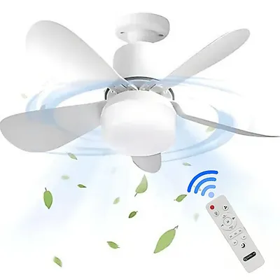 Ventilador 80w de Teto Silencioso LED 3 Cores Bulbo 12w com Controle Bivolt 5 Pás Branco Potente