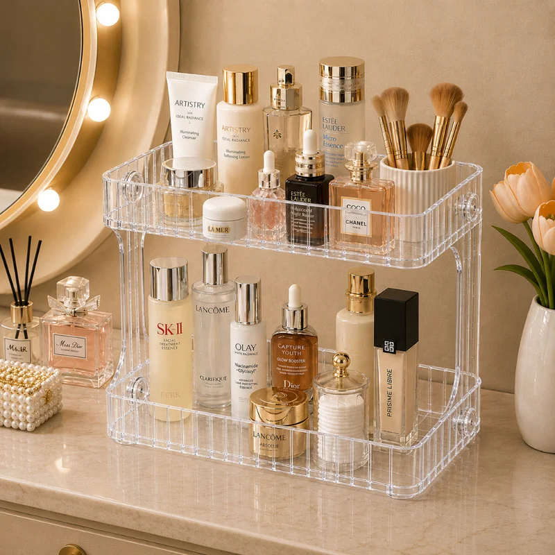 Organizador Duplo para Cosméticos Perfumes Maquiagem e Produtos de Higiene para Banheiro e Penteadeira
