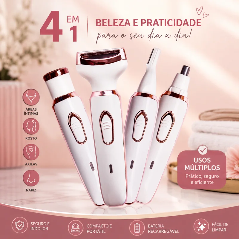 Barbeador Elétrico 4 Em 1 Para Mulheres Remoção De Pelos Corporais feminino/aparador de pelos do nariz e sobrancelhas