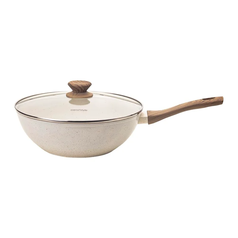 Mimo Style Frigideira Wok 28cm Linha Cook - Alumínio com Revestimento Cerâmico e Fundo Indução Marmol - Vanilla