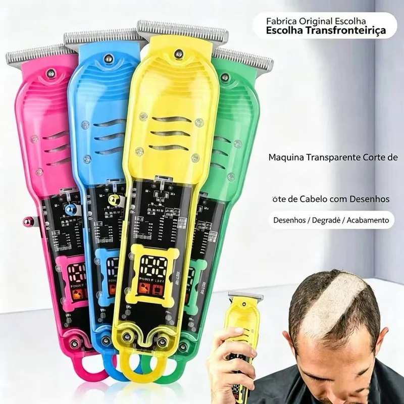 Máquina De Cortar Cabelo Profissional Smart Lcd Barbeador Elétrico Transparente Sem Fio Para Homens
