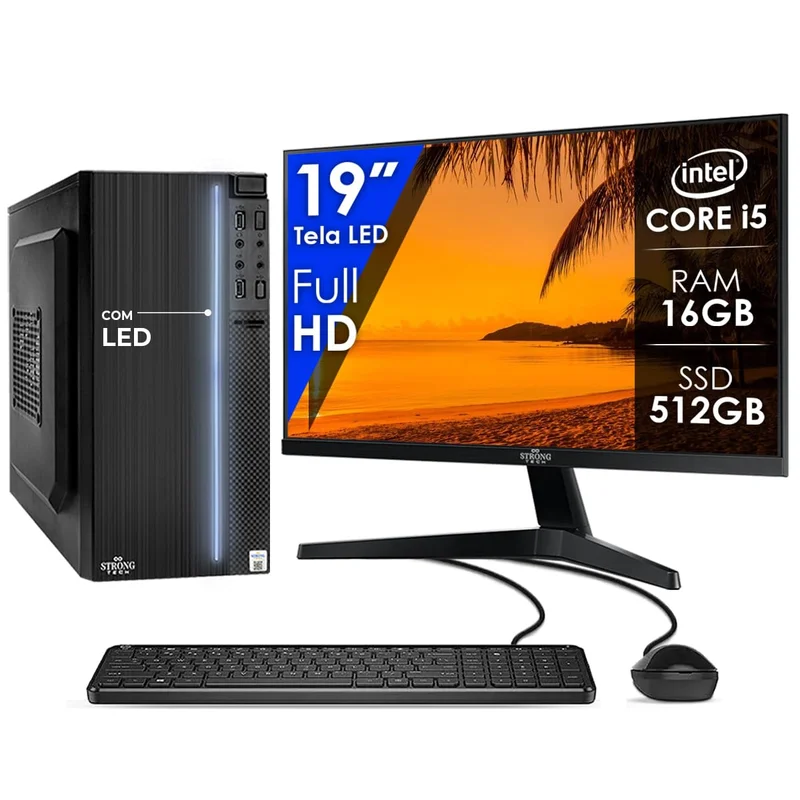 Computador Completo Intel Core i5 16GB SSD 512GB Monitor 19" Pc Hdmi Teclado e Mouse Strong Tech