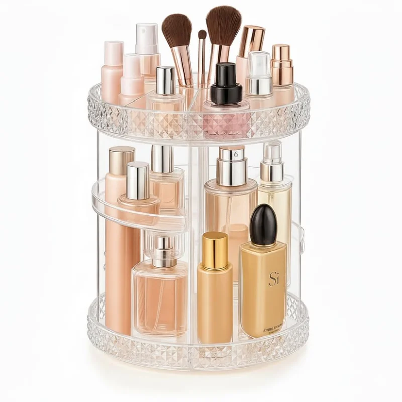 Organizador de Maquiagem Giratório 360°, Acrílico Transparente, 3 Níveis | Suporte para Cosméticos, Suporte para Pincéis