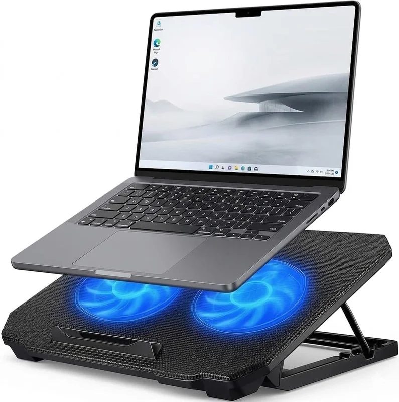 Suporte para Notebook com Cooler Duplo Ajustável 12 a 17 Polegadas | USB extra, 8 níveis, mesa, escritório, home office