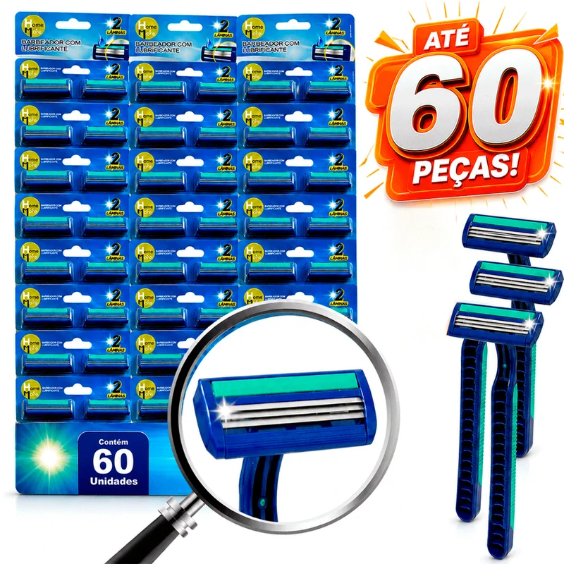 Kit Barbeador Descartável com 2 Lâminas Prestobarba Fita Lubrificante Uso Diário e Profissional